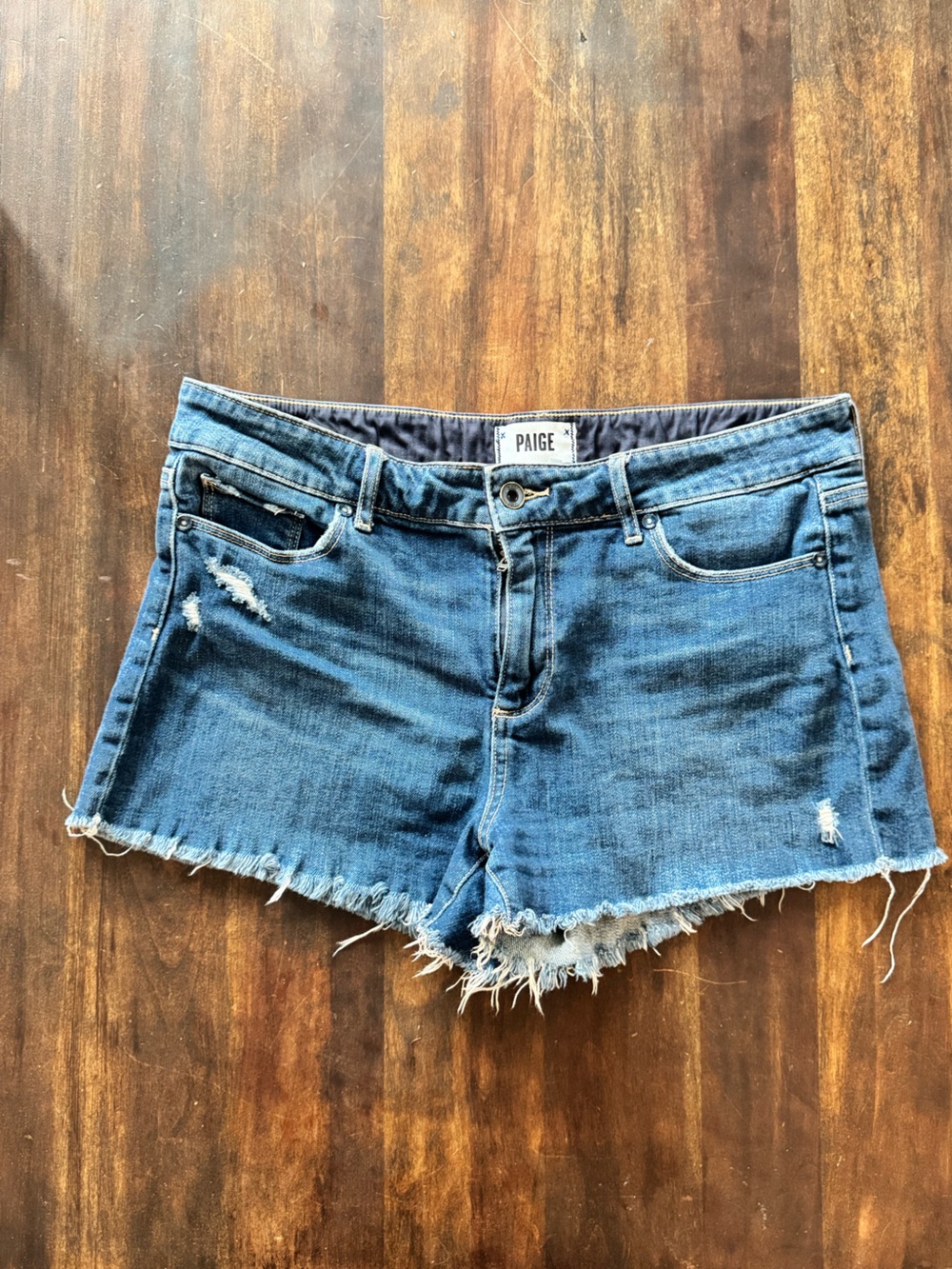 PAIGE Blue Distressed Denim Cutoff Shorts